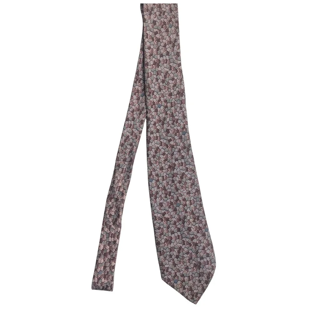 Valentino Cravatte Mens Silk Tie Purple Grey Geometric Made in Italy vintage 70s